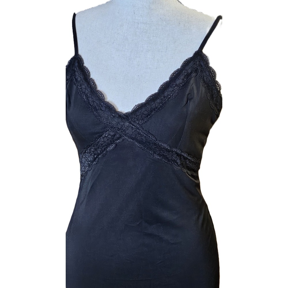 Forever 21 Womens Black Slip Dress Lace Trim Whimsgoth Y2K Retro S 1-01455